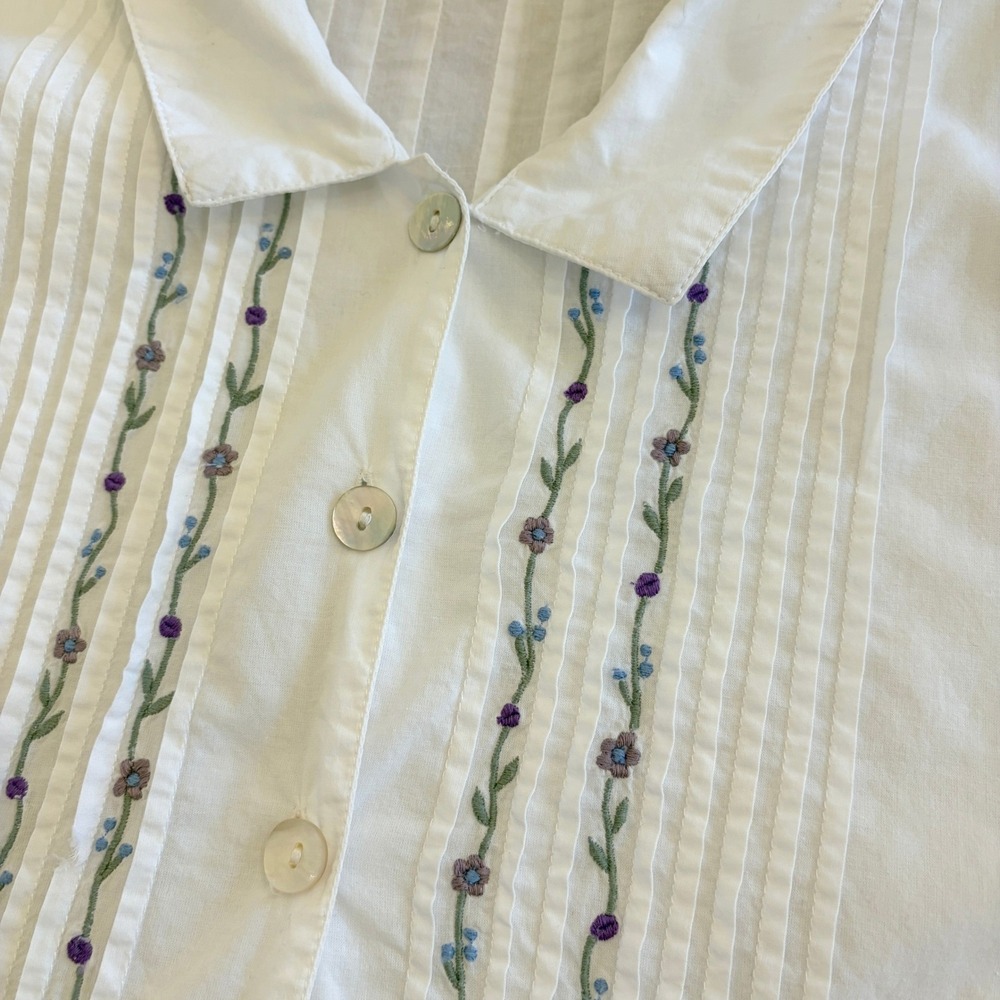 April Cornell Floral Embroidered Midi Dress M Cottagecore Prairie Cotton Poplin - Picture 11 of 14